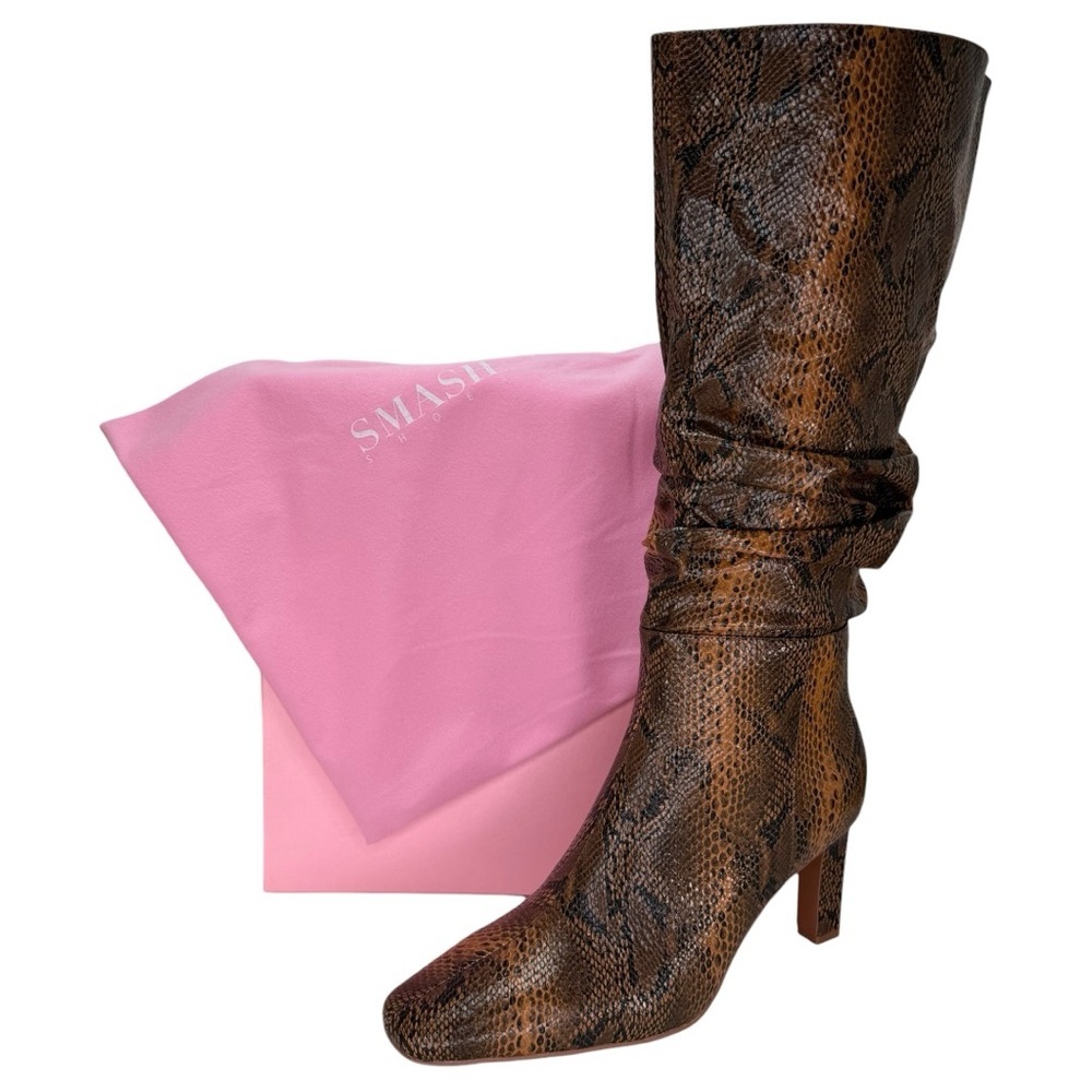 SMASH Shoes Fallon Brown Faux Snakeskin Knee High Womens Boots Size 9M